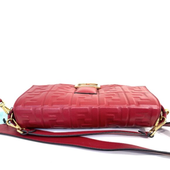 Fendi Zucca Embossed Baguette Red Calf Leather Satchel - Picture 4 of 8